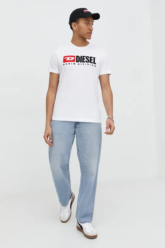 Bombažna kratka majica Diesel bela
