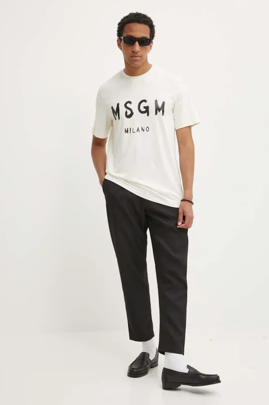 Βαμβακερό μπλουζάκι MSGM μπεζ