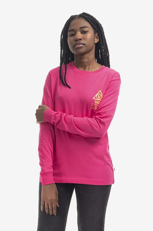 růžová Bavlněné tričko s dlouhým rukávem Vans Supply Tri LS Unisex