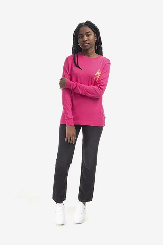 Bavlněné tričko s dlouhým rukávem Vans Supply Tri LS růžová