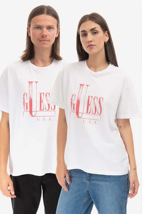 λευκό Βαμβακερό μπλουζάκι Guess Unisex