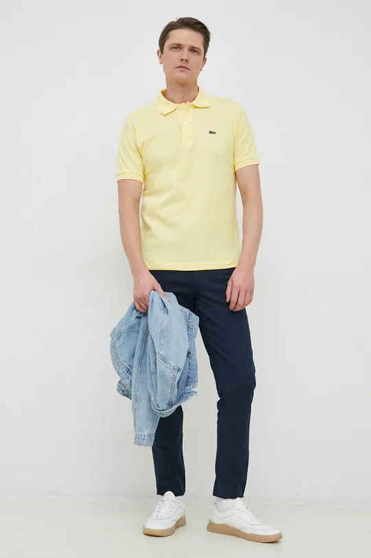 κίτρινο Βαμβακερό μπλουζάκι πόλο Lacoste Ανδρικά