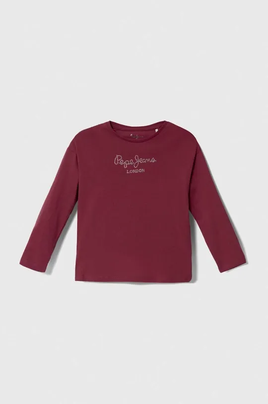 burgundské Detská bavlnená košeľa s dlhým rukávom Pepe Jeans Dievčenský