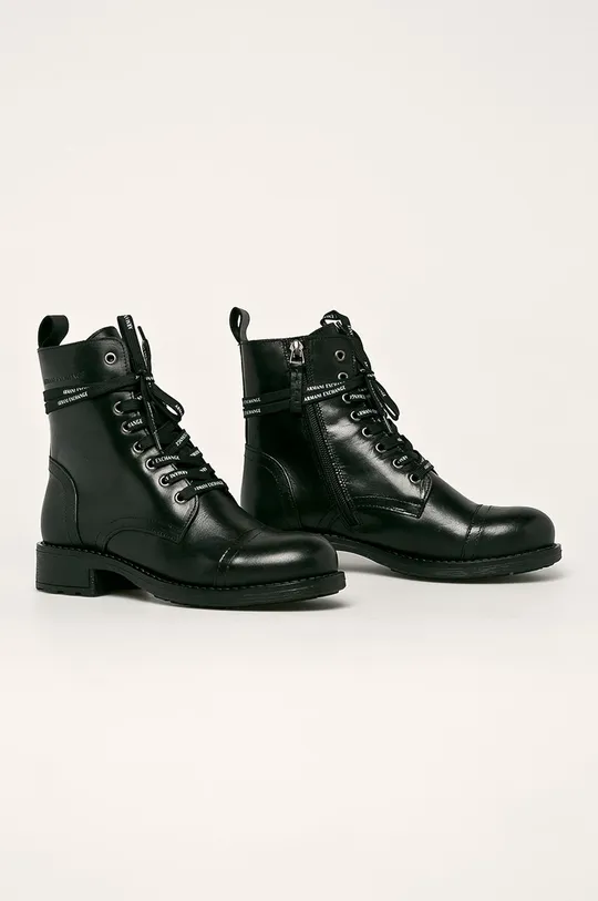 Armani Exchange - Kožené členkové topánky čierna