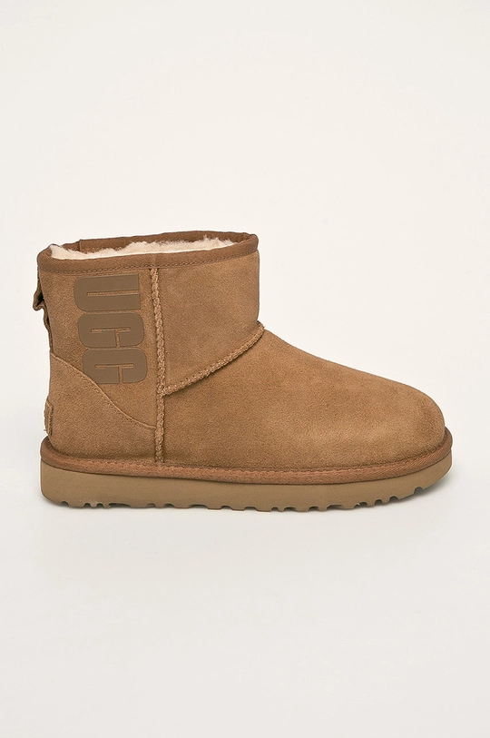 hnedá UGG - Kožené snehule Classic Mini Ugg Rubber Logo Dámsky