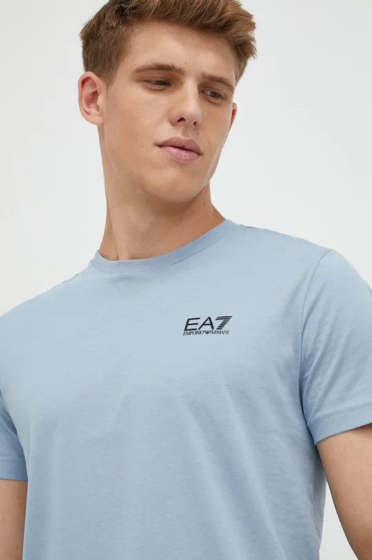 světle modrá Bavlněné tričko EA7 Emporio Armani Pánský