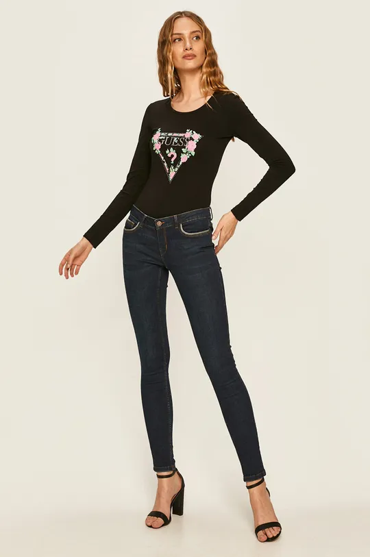 Guess Jeans - Tričko s dlhým rukávom čierna