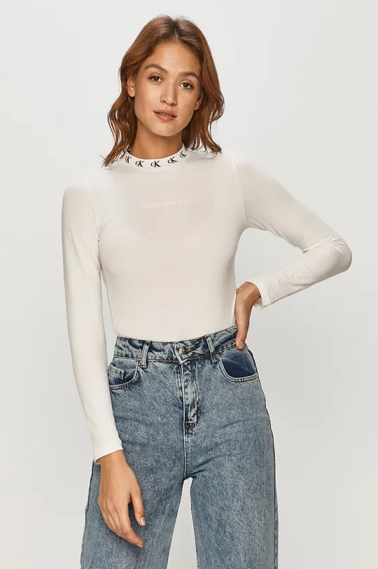 biela Calvin Klein Jeans - Tričko s dlhým rukávom Dámsky