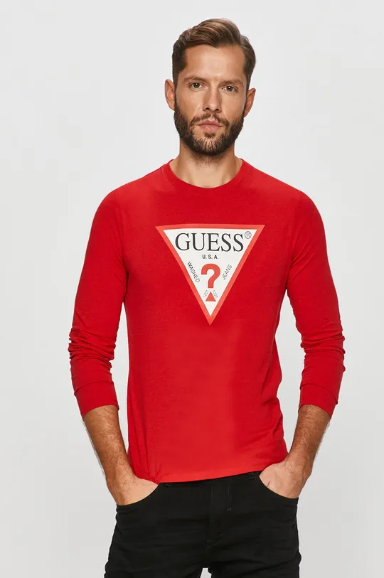 červená Guess Jeans - Tričko s dlhým rukávom Pánsky