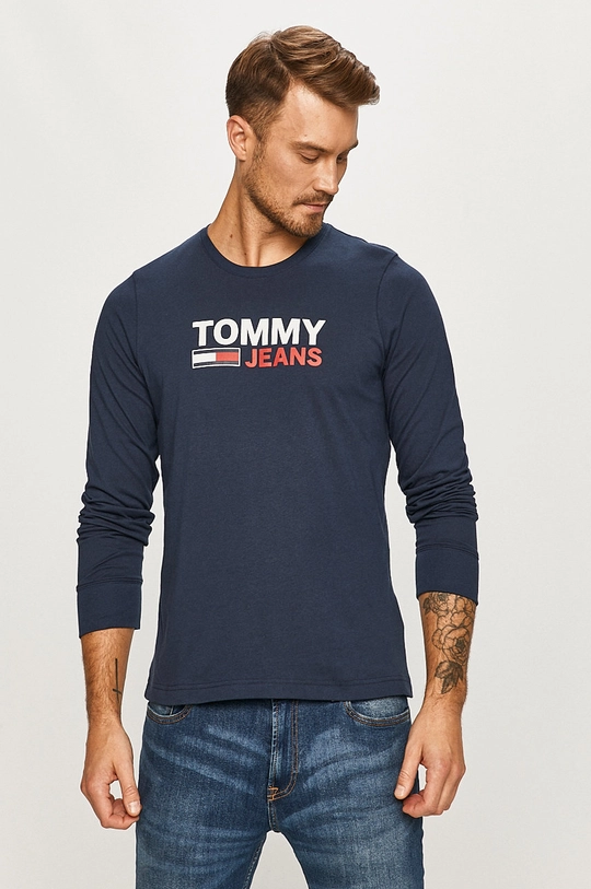 tmavomodrá Tommy Jeans - Tričko s dlhým rukávom Pánsky