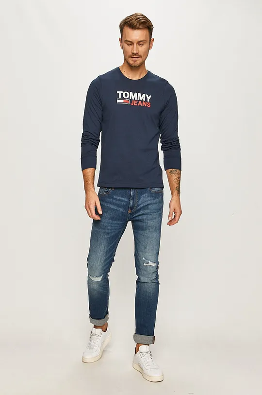 Tommy Jeans - Tričko s dlhým rukávom tmavomodrá