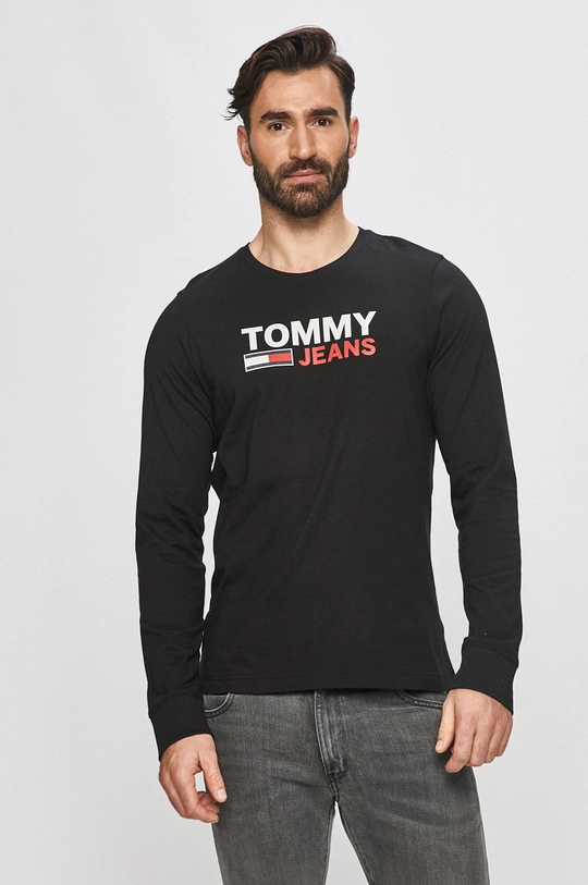 čierna Tommy Jeans - Tričko s dlhým rukávom Pánsky