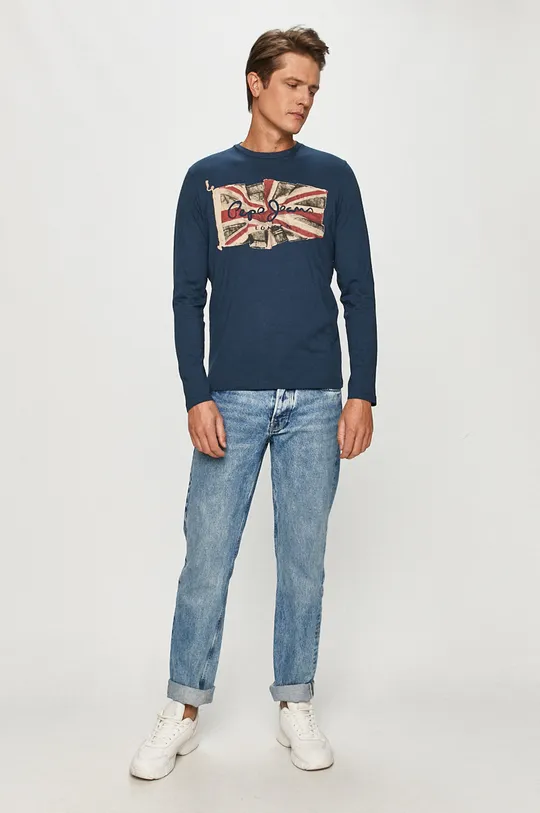 Pepe Jeans - Tričko s dlhým rukávom Flag Logo tmavomodrá