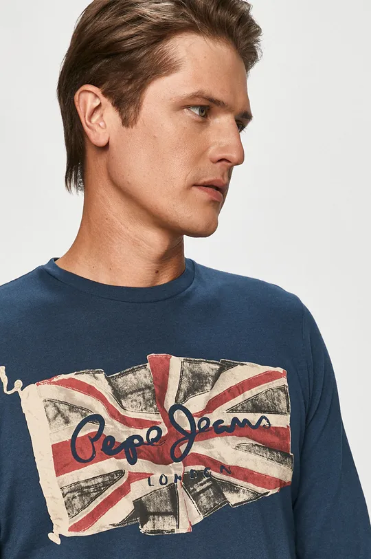 tmavomodrá Pepe Jeans - Tričko s dlhým rukávom Flag Logo