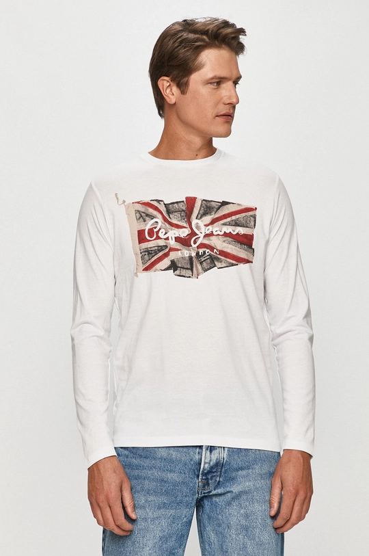 biały Pepe Jeans - Longsleeve Flag Logo Męski