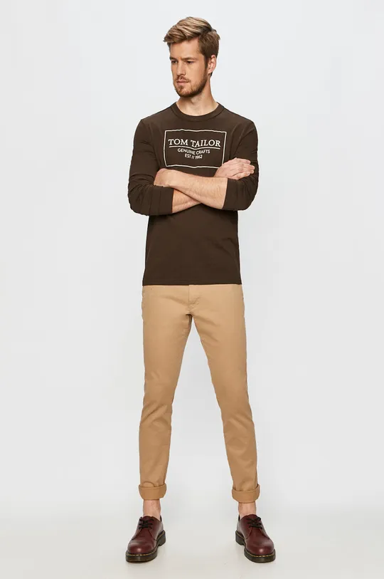 Tom Tailor Denim - Tričko s dlhým rukávom hnedá