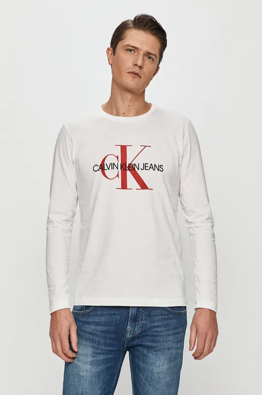 biela Calvin Klein Jeans - Tričko s dlhým rukávom Pánsky