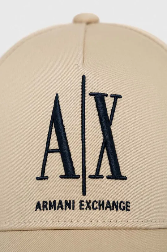 Armani Exchange czapka z daszkiem bawełniana beżowy