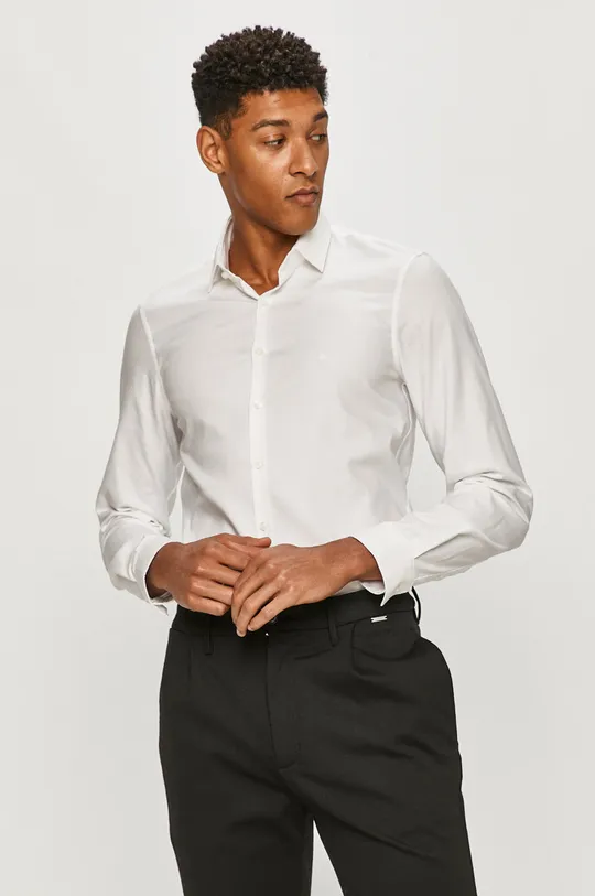 biela Calvin Klein - Bavlnená košeľa Pánsky