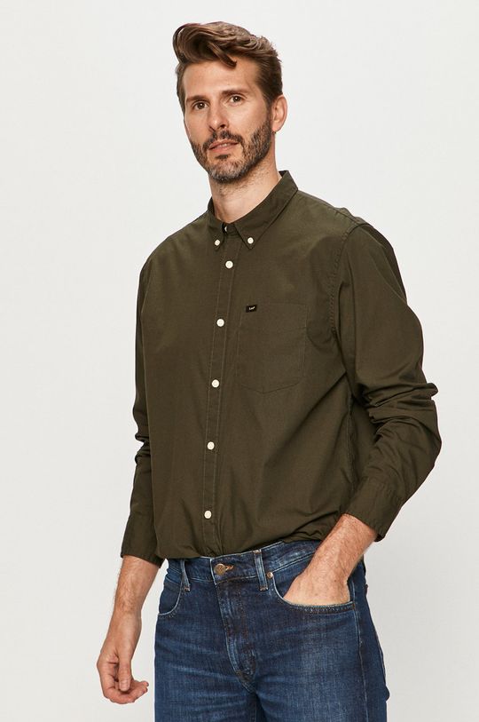 hnedozelená Lee - Bavlnená košeľa Pánsky