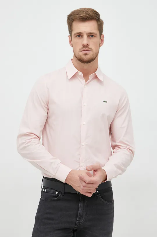 Lacoste Βαμβακερό πουκάμισο ροζ