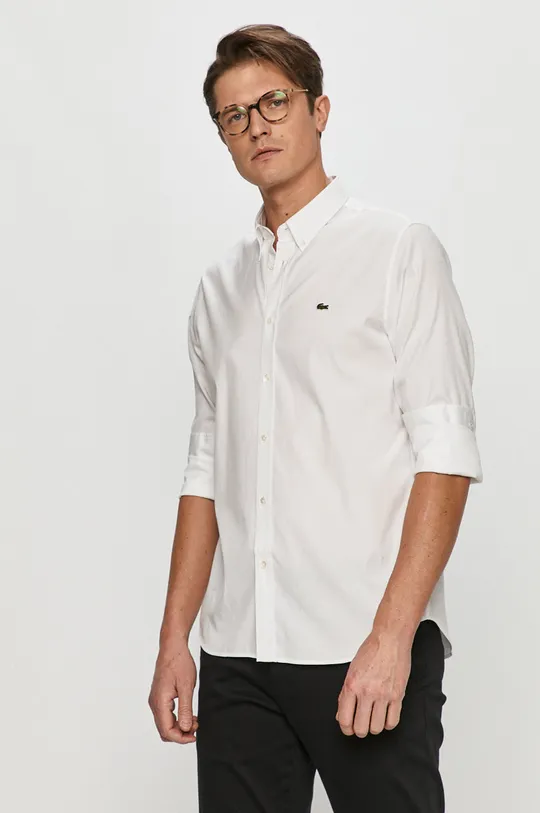 bijela Lacoste - Pamučna košulja Muški
