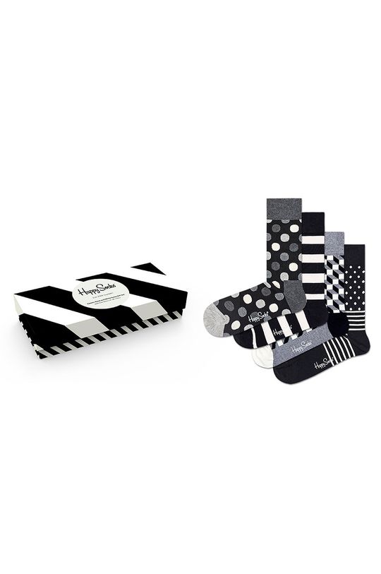 czarny Happy Socks - Skarpetki Classic Black & White (4-pack) Męski
