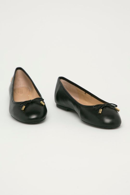 Lauren Ralph Lauren - Bőr balerina cipő fekete