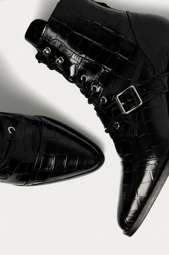 černá AllSaints - Kožené kotníkové boty Katy Croco