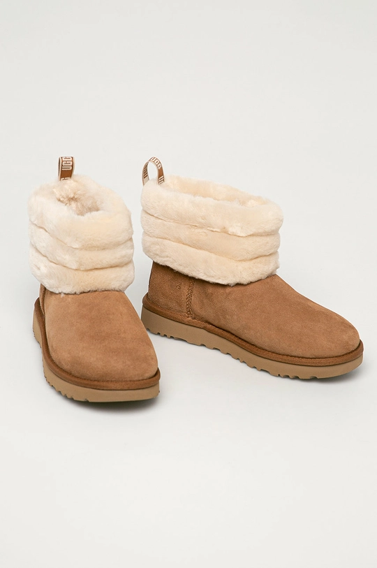 UGG - čizme za snijeg od brušene kože Fluff Mini Quiled smeđa