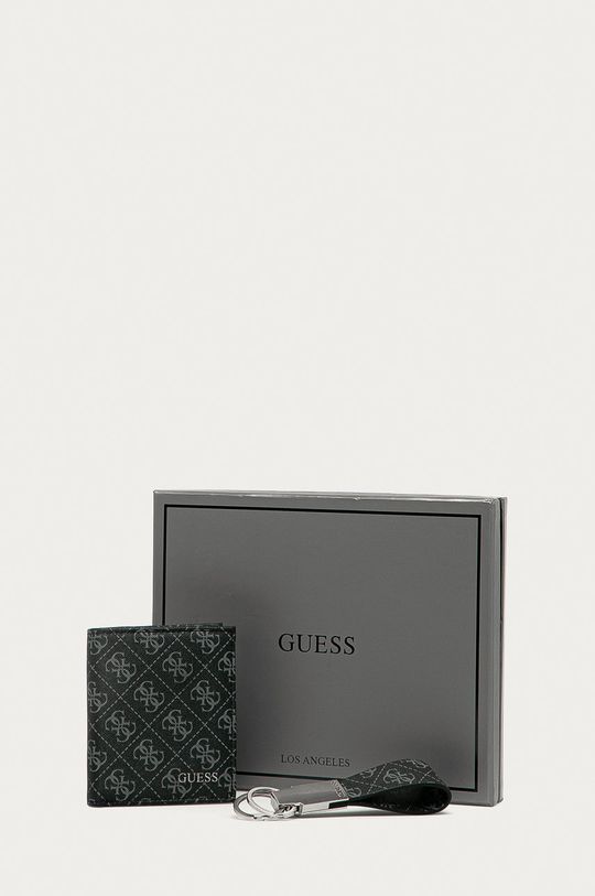 čierna Guess Jeans - Kožená peňaženka + kľúčenka