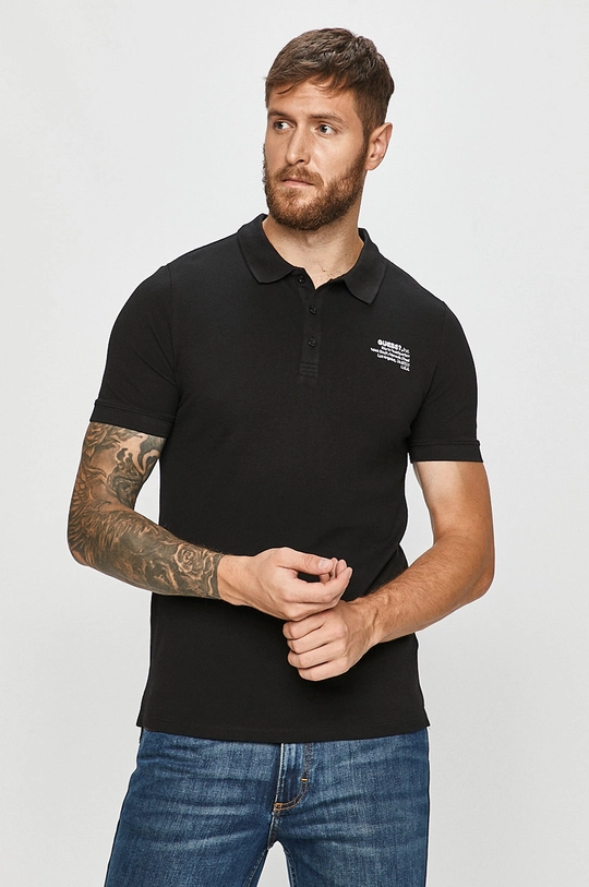 czarny Guess Jeans - Polo Męski