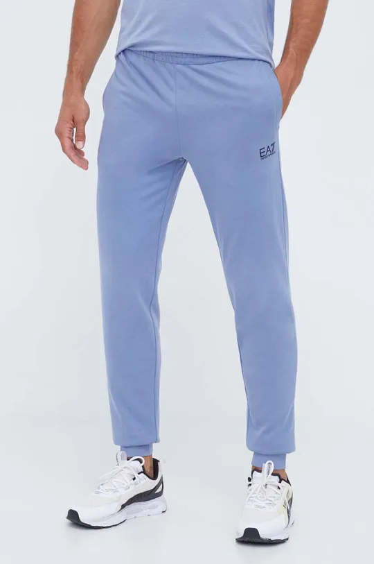 niebieski EA7 Emporio Armani spodnie dresowe bawełniane Męski