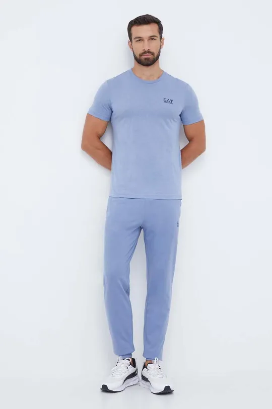 Бавовняні спортивні штани EA7 Emporio Armani блакитний