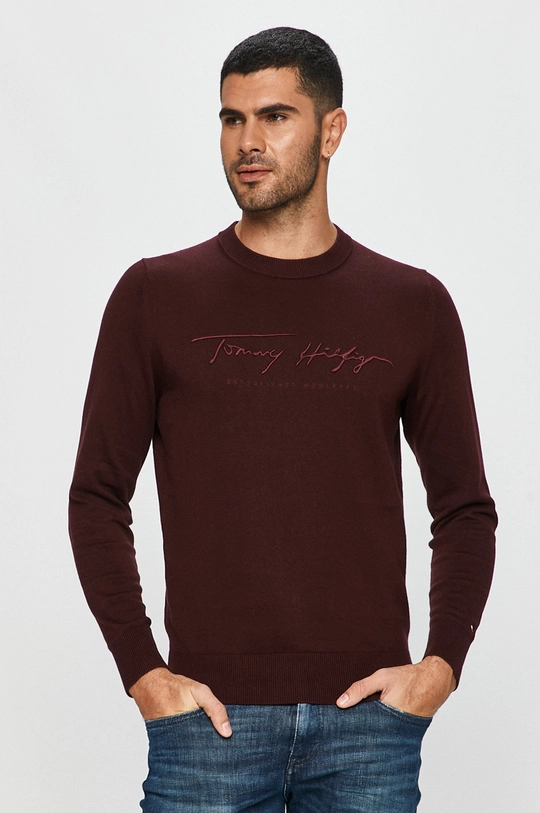 bordowy Tommy Hilfiger - Sweter Męski