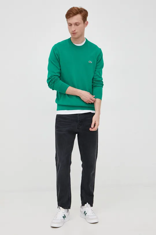 Pamučni pulover Lacoste zelena