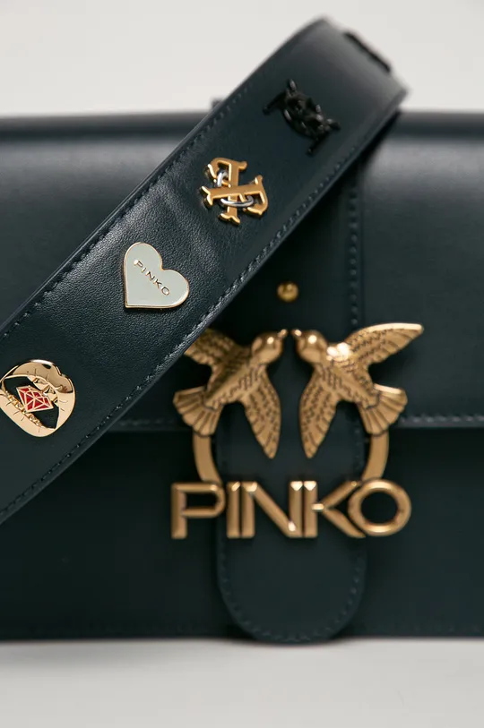Pinko - Kožená kabelka tmavomodrá