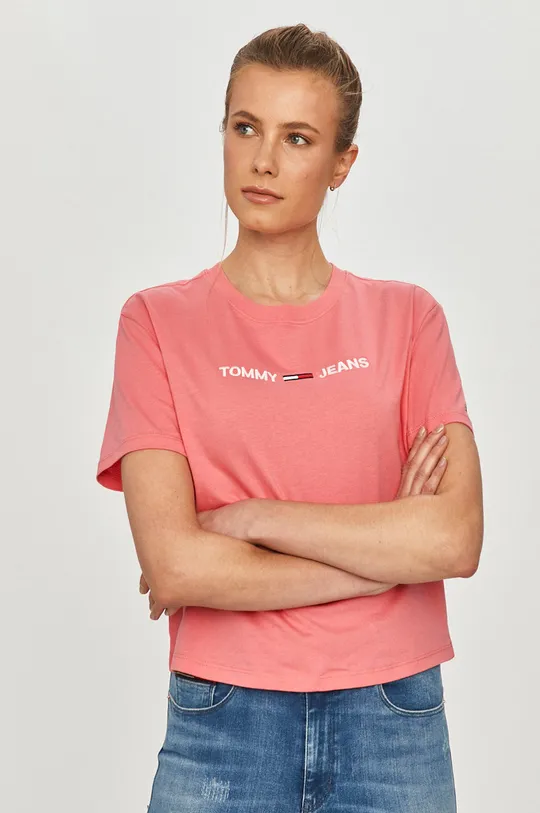 różowy Tommy Jeans - T-shirt DW0DW08615 Damski