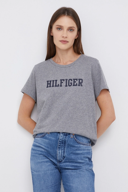 szary Tommy Hilfiger T-shirt bawełniany Damski