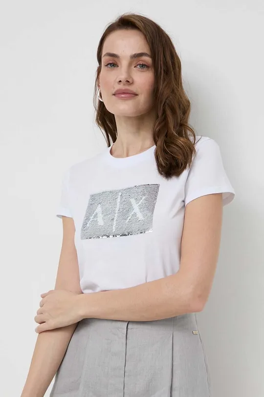 bela Bombažen t-shirt Armani Exchange Ženski