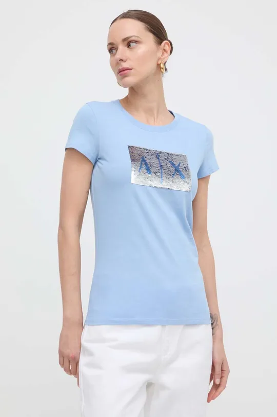 modrá Bavlnené tričko Armani Exchange Dámsky