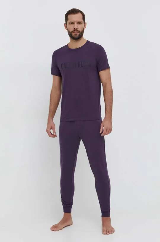 Bombažen pižama t-shirt Calvin Klein Underwear vijolična