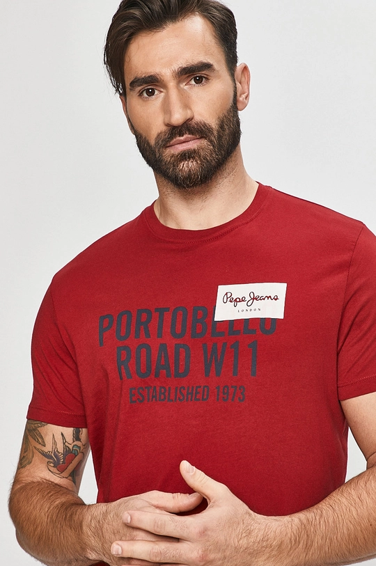 czerwony Pepe Jeans - T-shirt Broderick Męski