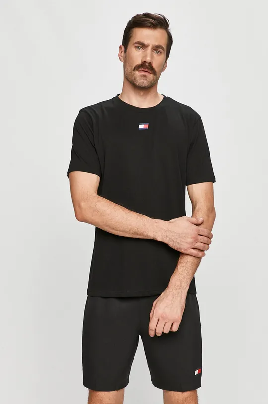 czarny Tommy Sport - T-shirt Męski