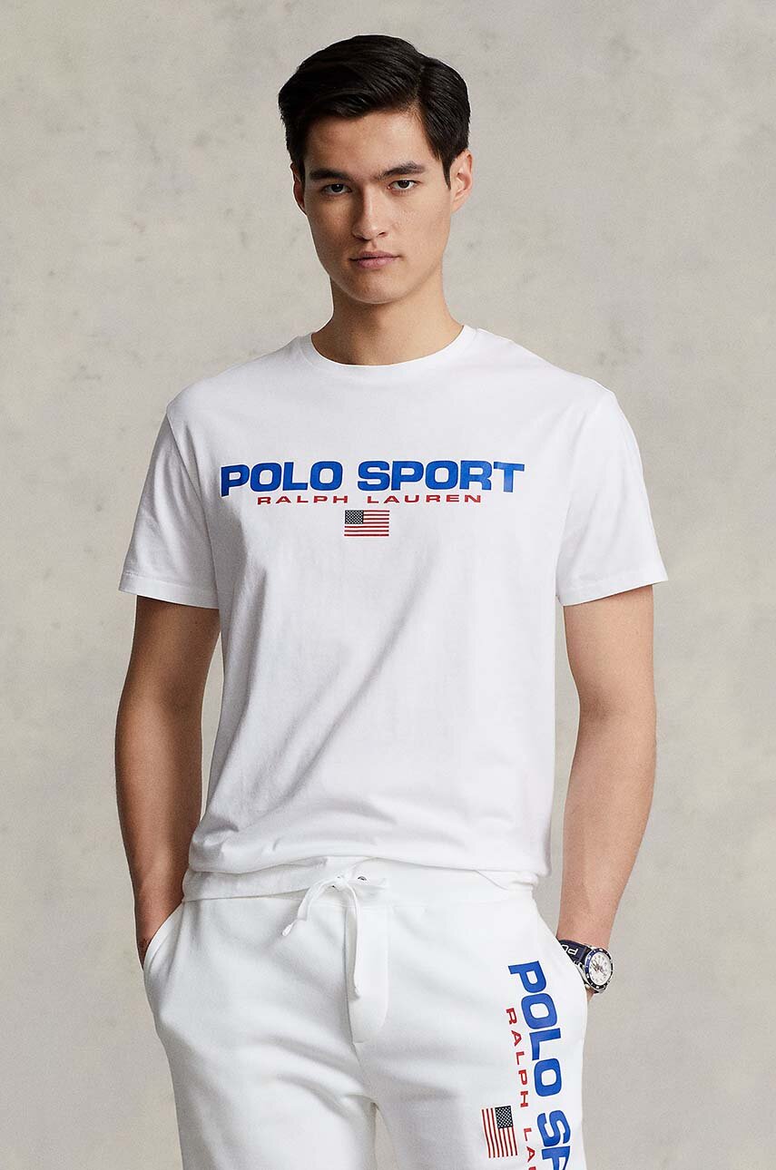 белый Хлопковая футболка Polo Ralph Lauren Мужской