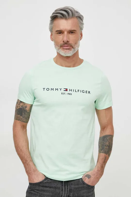 zelena Bombažna kratka majica Tommy Hilfiger Moški