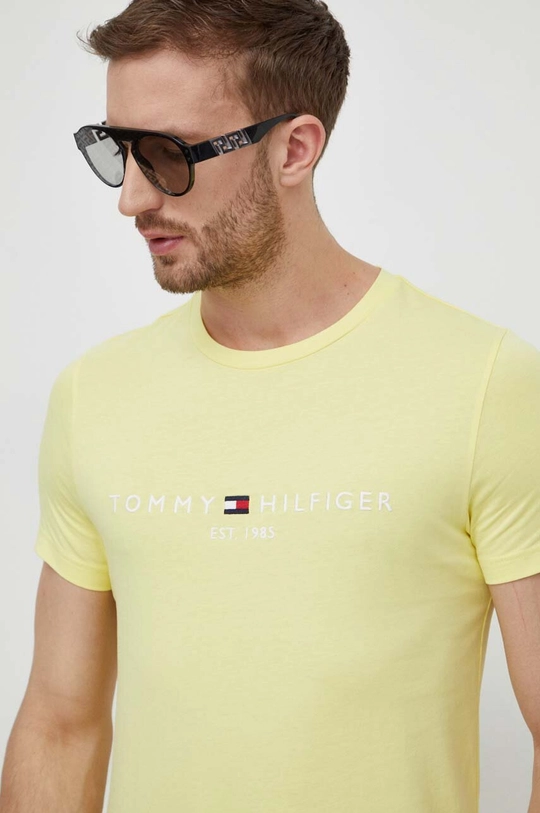 zlatna Pamučna majica Tommy Hilfiger