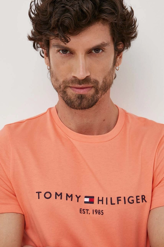 oranžová Bavlnené tričko Tommy Hilfiger Pánsky