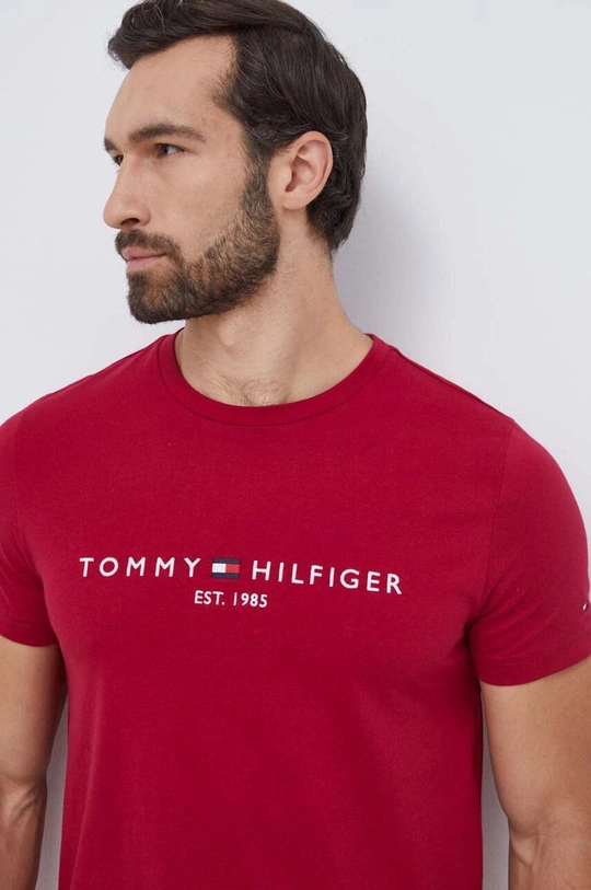 burgundské Bavlnené tričko Tommy Hilfiger Pánsky