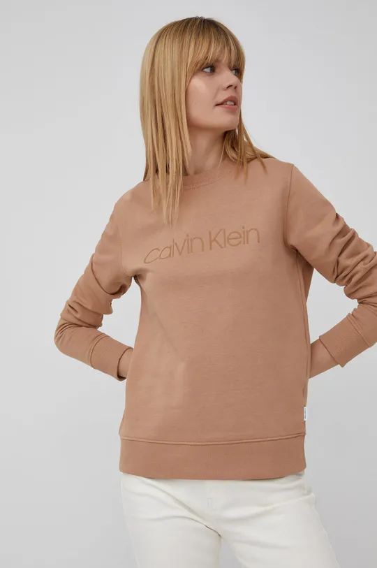 καφέ Βαμβακερή μπλούζα Calvin Klein